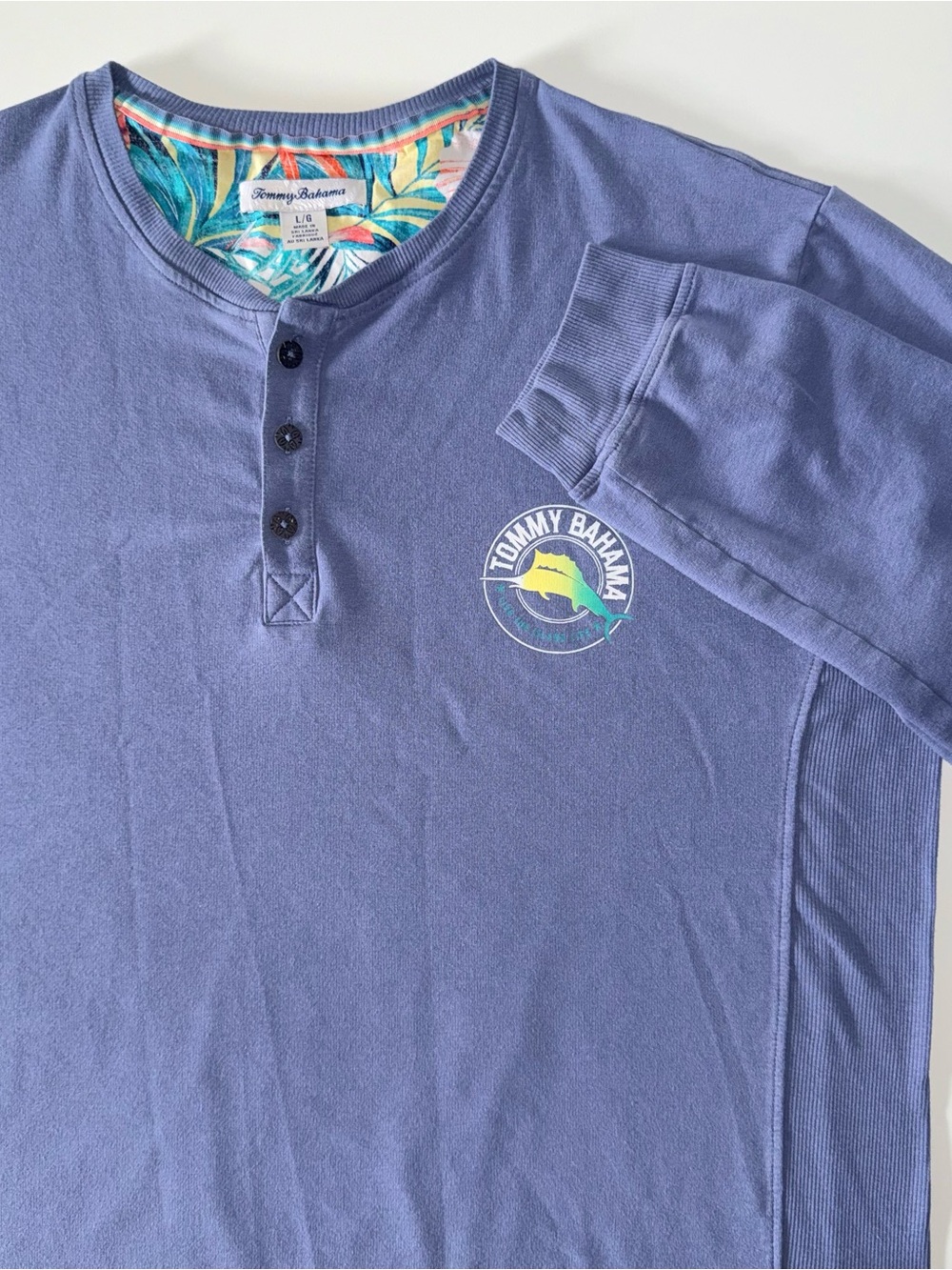 Tommy Bahama Long Sleeve Henley Men's L Blue Cotton Modal Spandex